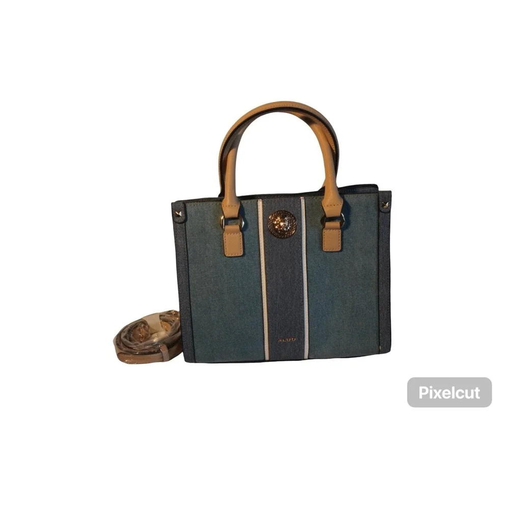 Aldo Women Handbag Gray Chambray Denim Pockets Convertible Satchel/Crossbody Bag